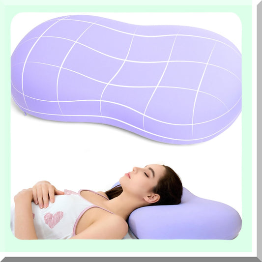 CoolSleep Memory Foam Neck Pillow - Pain Relief Contour Support for Side, Back, Stomach Sleepers - Cooling Bed Pillow for Better Sleep - Purple