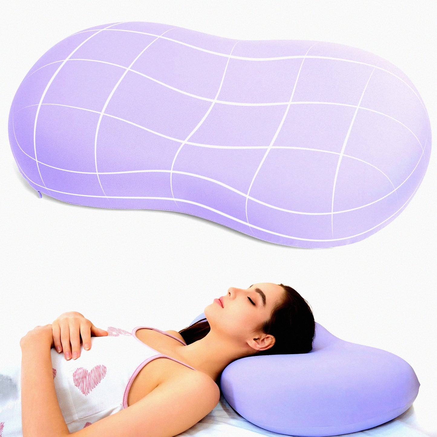 CoolSleep Memory Foam Neck Pillow - Pain Relief Contour Support for Side, Back, Stomach Sleepers - Cooling Bed Pillow for Better Sleep - Purple
