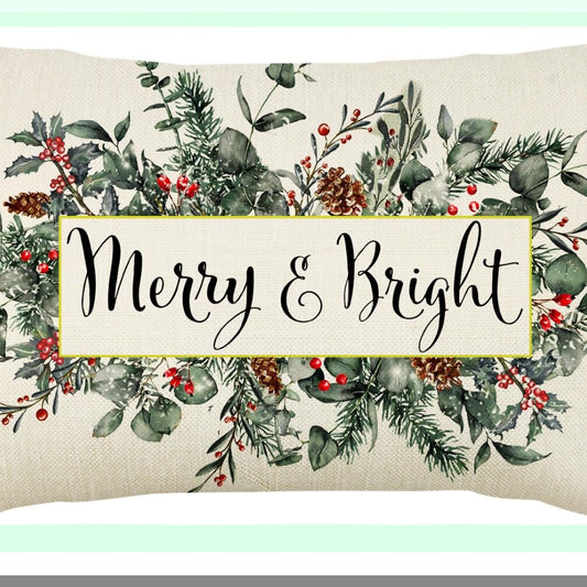 Winter Wonderland Eucalyptus Mistletoe Lumbar Pillow Cover - Festive Holiday Decor for Sofa - 12x20 Inch Rectangle Cushion Case - Merry & Bright