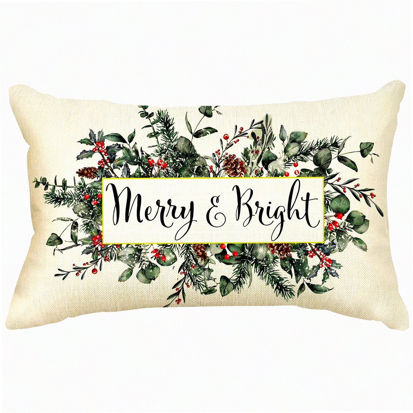 Winter Wonderland Eucalyptus Mistletoe Lumbar Pillow Cover - Festive Holiday Decor for Sofa - 12x20 Inch Rectangle Cushion Case - Merry & Bright