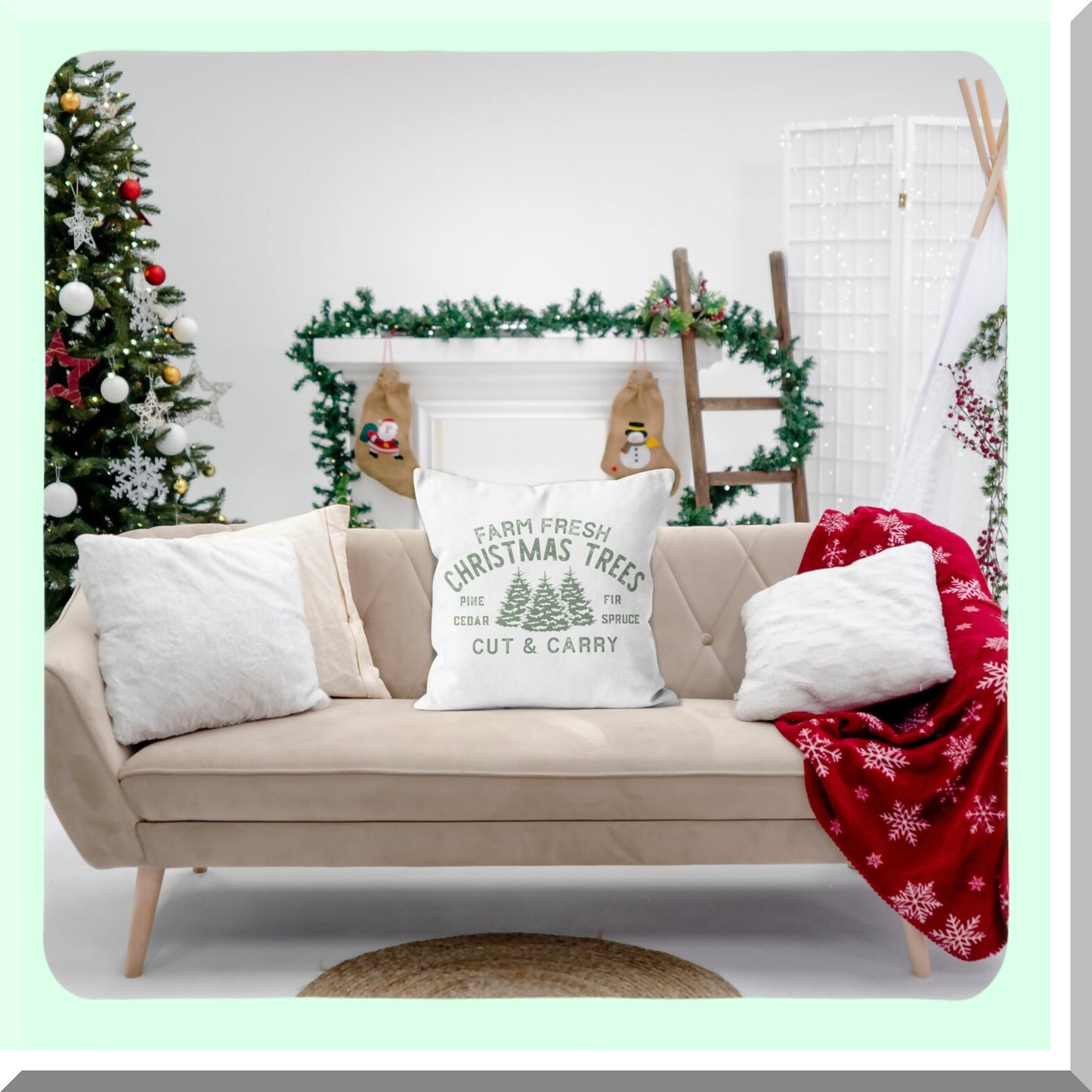 Fresh Green Tree Decor Pillow Covers - Set of 2 - 18x18 Sofa Couch Room Accent - Farmhouse Style Home Decor - Nature Inspired Cushion Cases