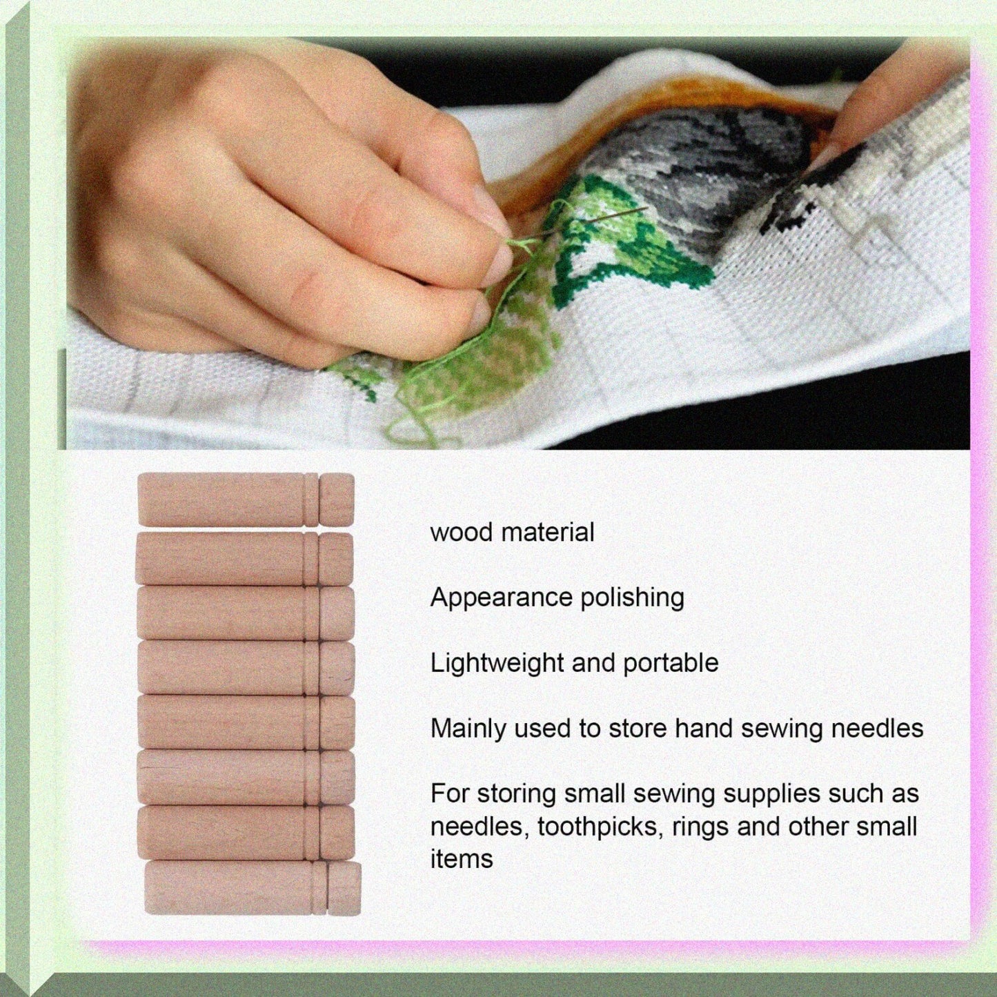 8Pcs Wooden Needle Cases with Stickers
