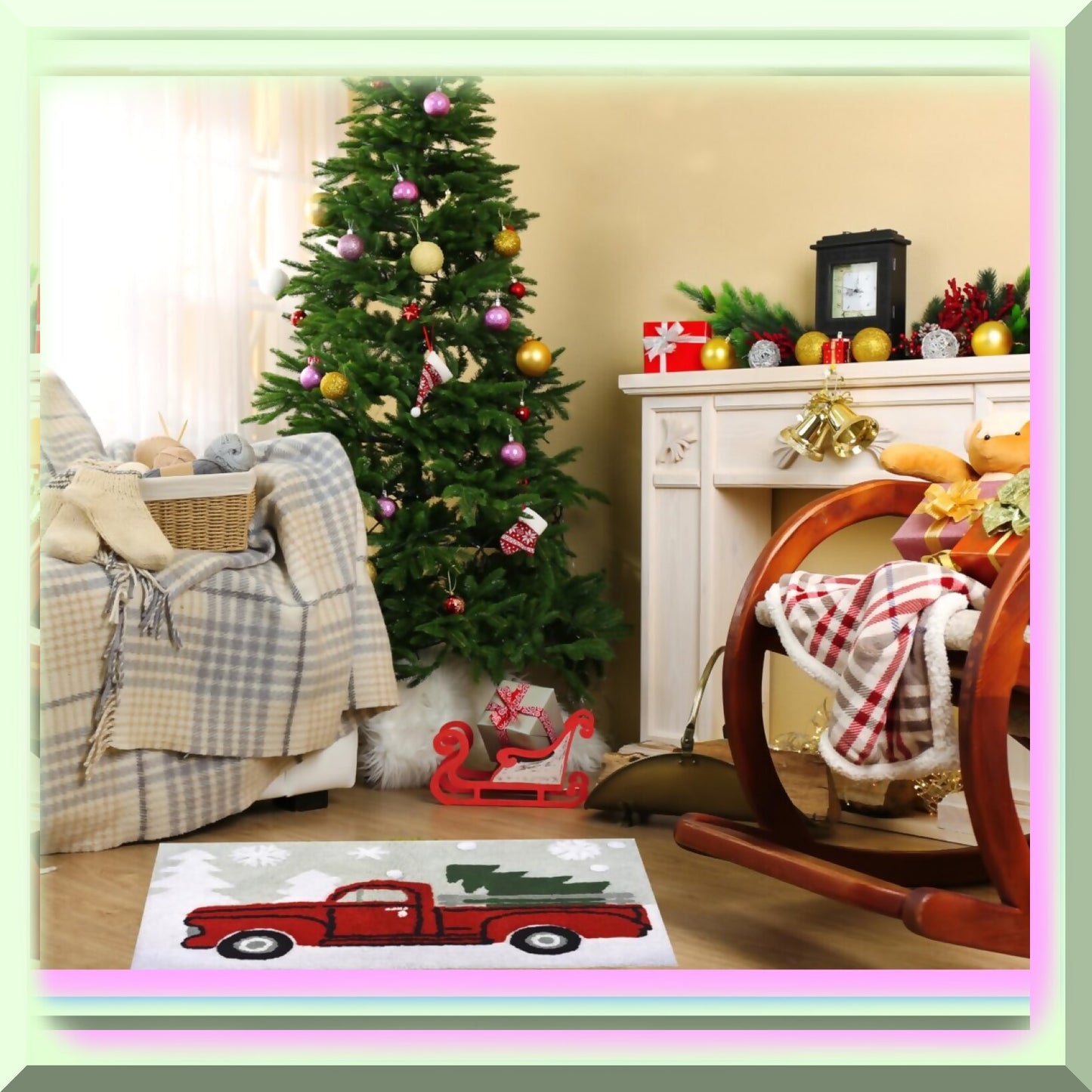 Square Pick Up Truck Holiday Bath Rug 20x30