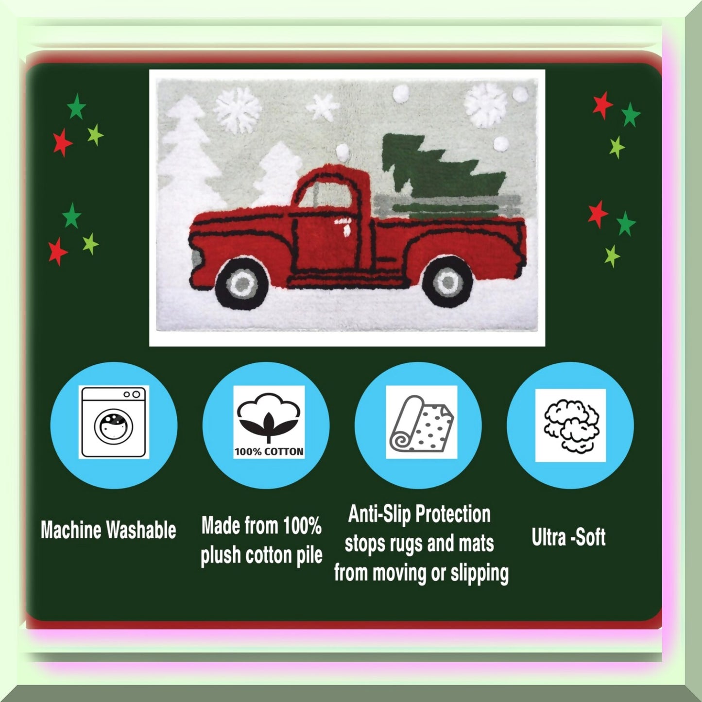 Square Pick Up Truck Holiday Bath Rug 20x30