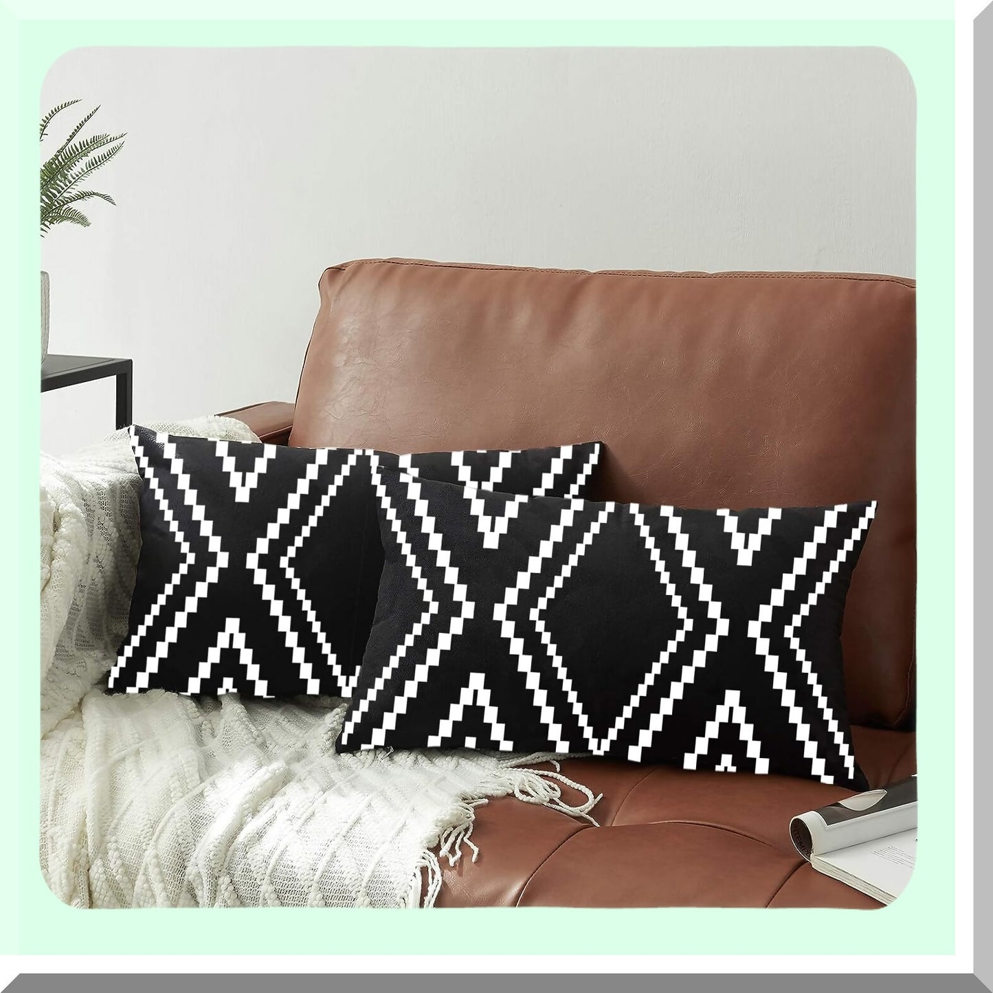 Boho Velvet Black Pillowcase Set - Soft Square Decorative Throw Pillow Covers for Sofa Couch Bed Decor - 2 Pack 12x20 Inches