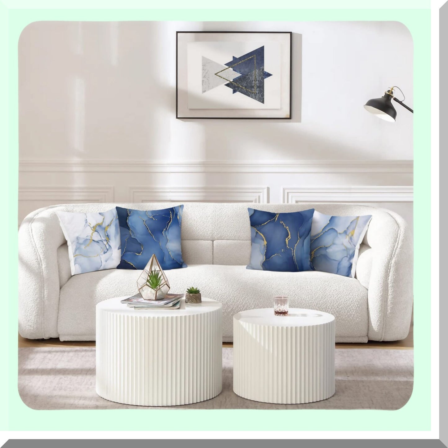 Abstract Blue Gold Velvet Pillow Covers - Set of 4 - Modern Decorative Cushion Cases for Couch Sofa Bed - 18x18 Inch Soft Marble Home Decor