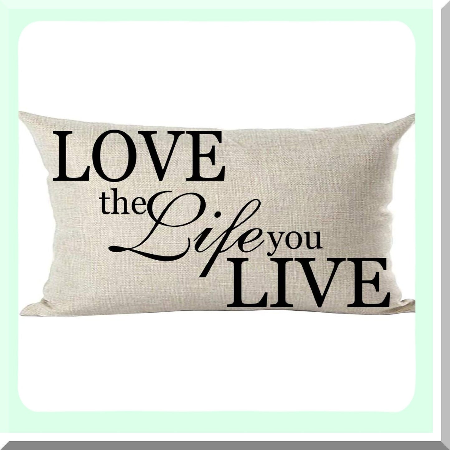 Love Life Inspirational Quote Pillow Cover - Black Word Art Decorative Lumbar Throw Case for Home Living Room Bed Sofa Car - Cotton Linen Rectangular 12 x 20 Inches