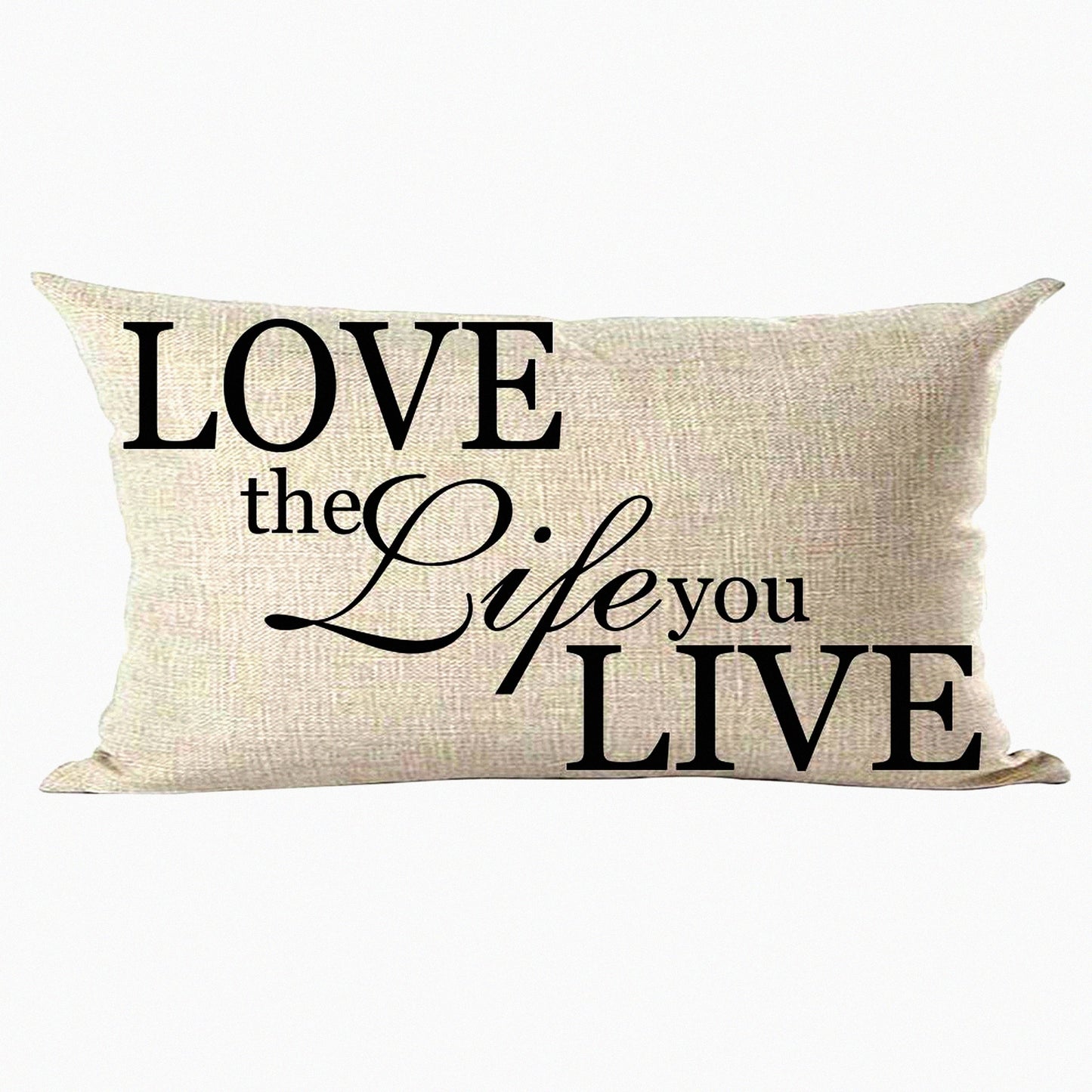 Love Life Inspirational Quote Pillow Cover - Black Word Art Decorative Lumbar Throw Case for Home Living Room Bed Sofa Car - Cotton Linen Rectangular 12 x 20 Inches