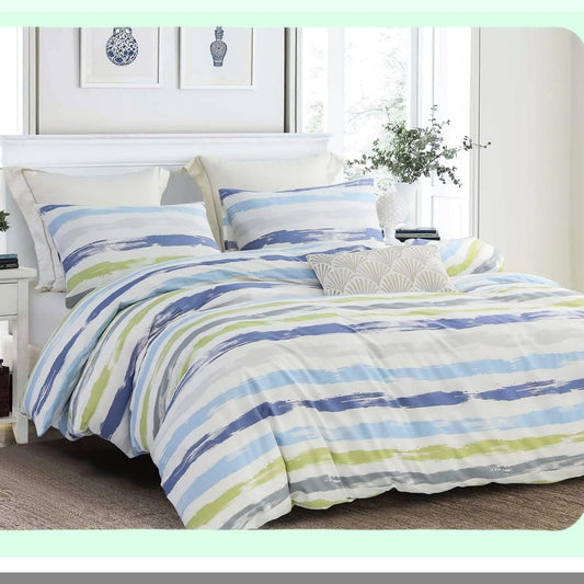 Luxury Stripe Patchwork Comforter Set - Queen Size 600 Thread Count Cotton Bedding Set with Down Alternative Fill - Grey Branch Design - 3 Piece Set