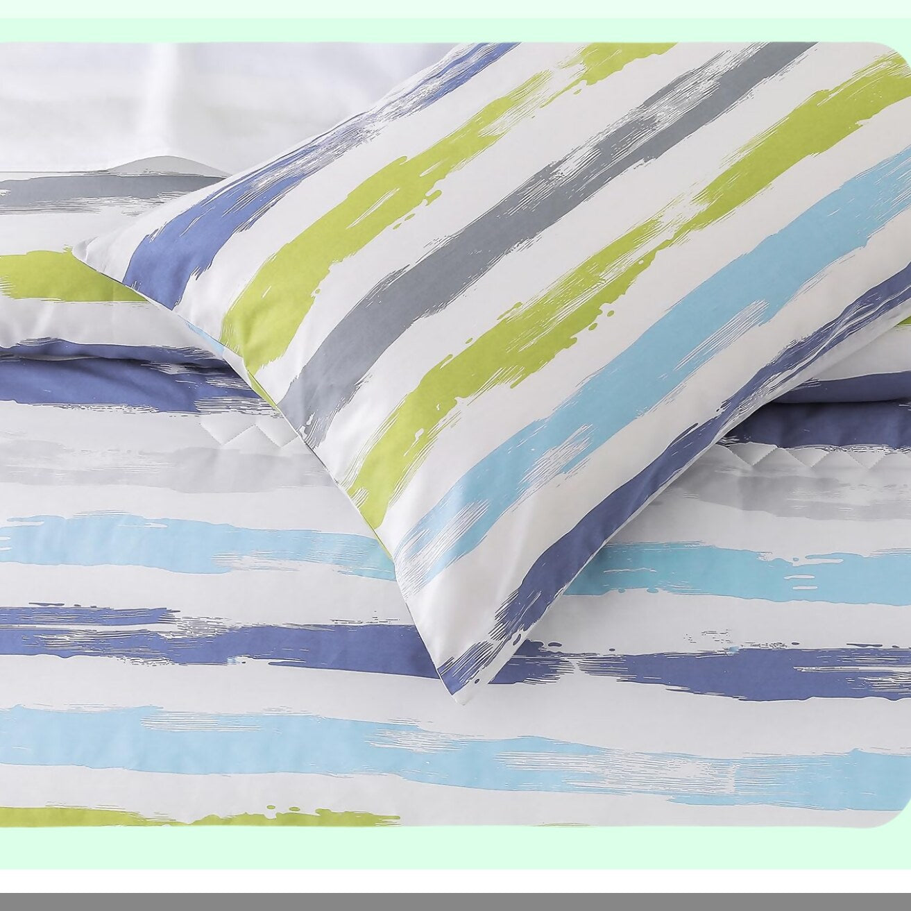 Luxury Stripe Patchwork Comforter Set - Queen Size 600 Thread Count Cotton Bedding Set with Down Alternative Fill - Grey Branch Design - 3 Piece Set