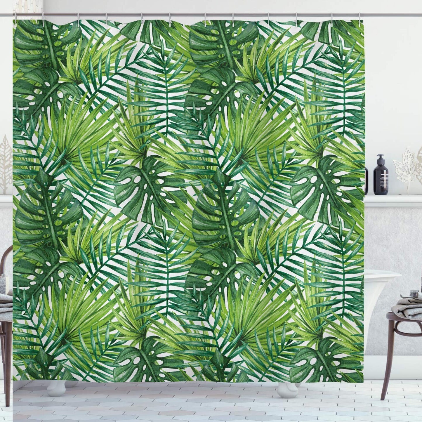 Leaf Shower Curtain Tropical Banana Forest Watercolor 69x70
