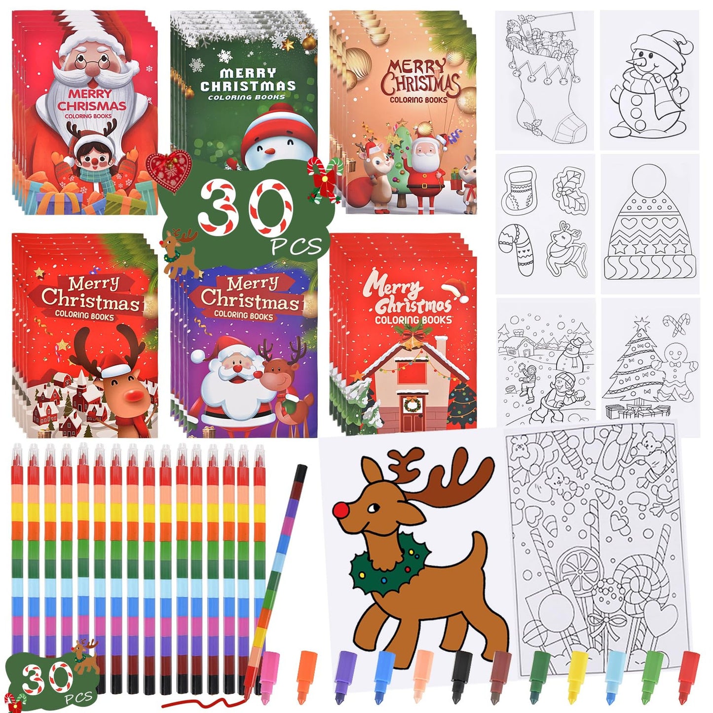 Kids Holiday Coloring Book Set with Crayons for Kids