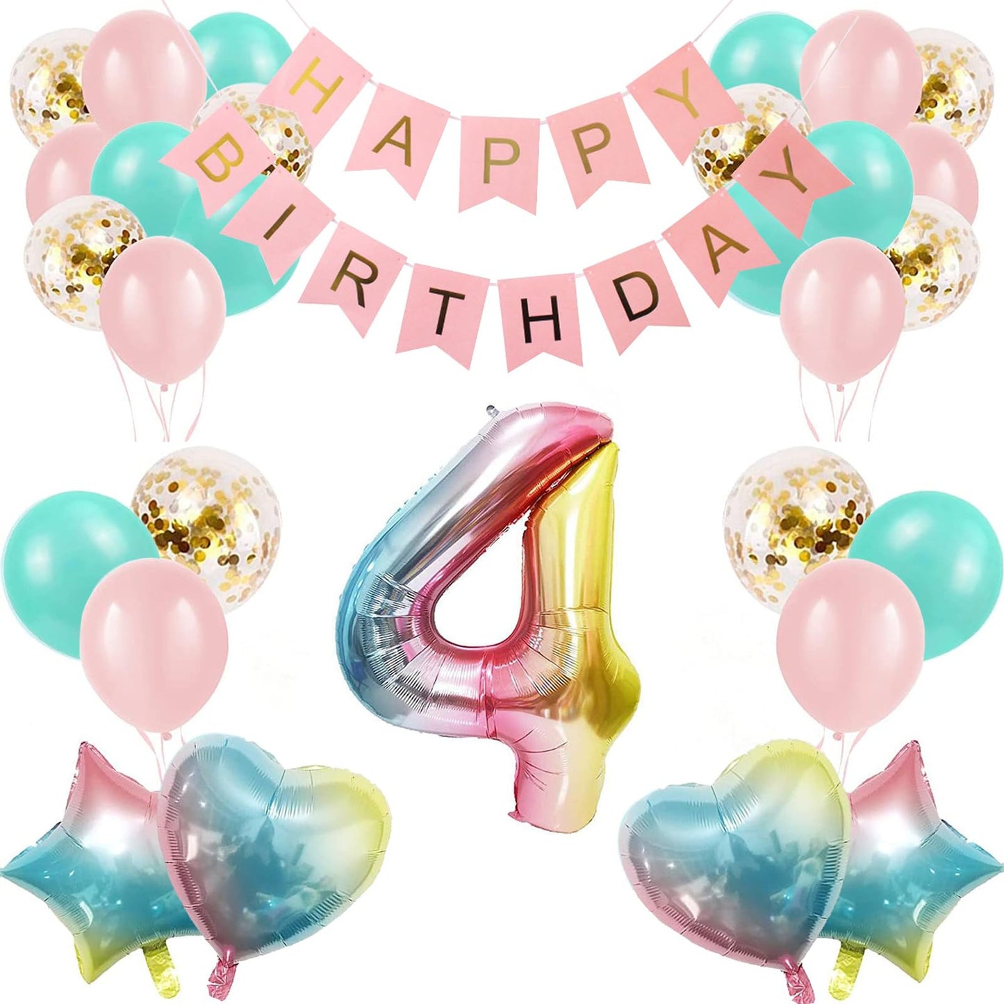 Birthday Blast Balloon Set - Celebrate your little one's 4th birthday in style with our vibrant gradient color balloons and festive Happy Birthday banner! Perfect for girls and boys alike.