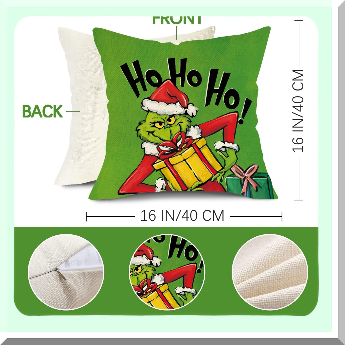 Festive Holiday Cheer Pillow Covers Set - Xmas Wreath Hat Green Black Porch Outdoor Decor - Stink Stank Stunk Funny New Year Cushion Case