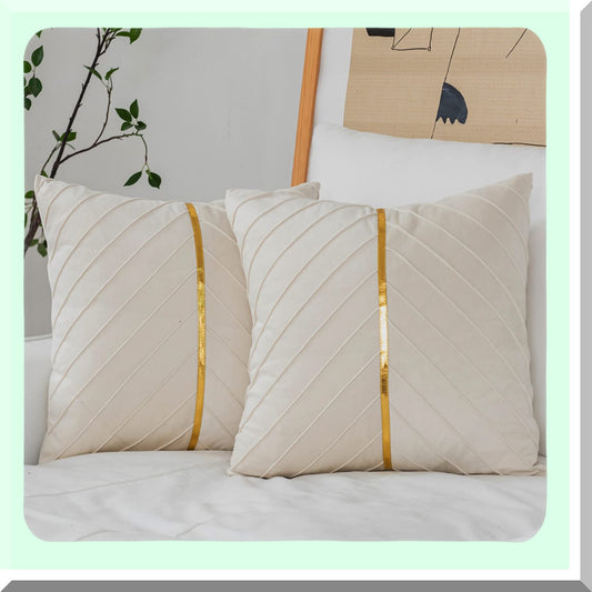 Luxury Gold Velvet Pillow Covers - Set of 2 Soft Decorative Cushion Cases for Couch Sofa, Cream White 18x18 inch - Elegant Home Decor Accent