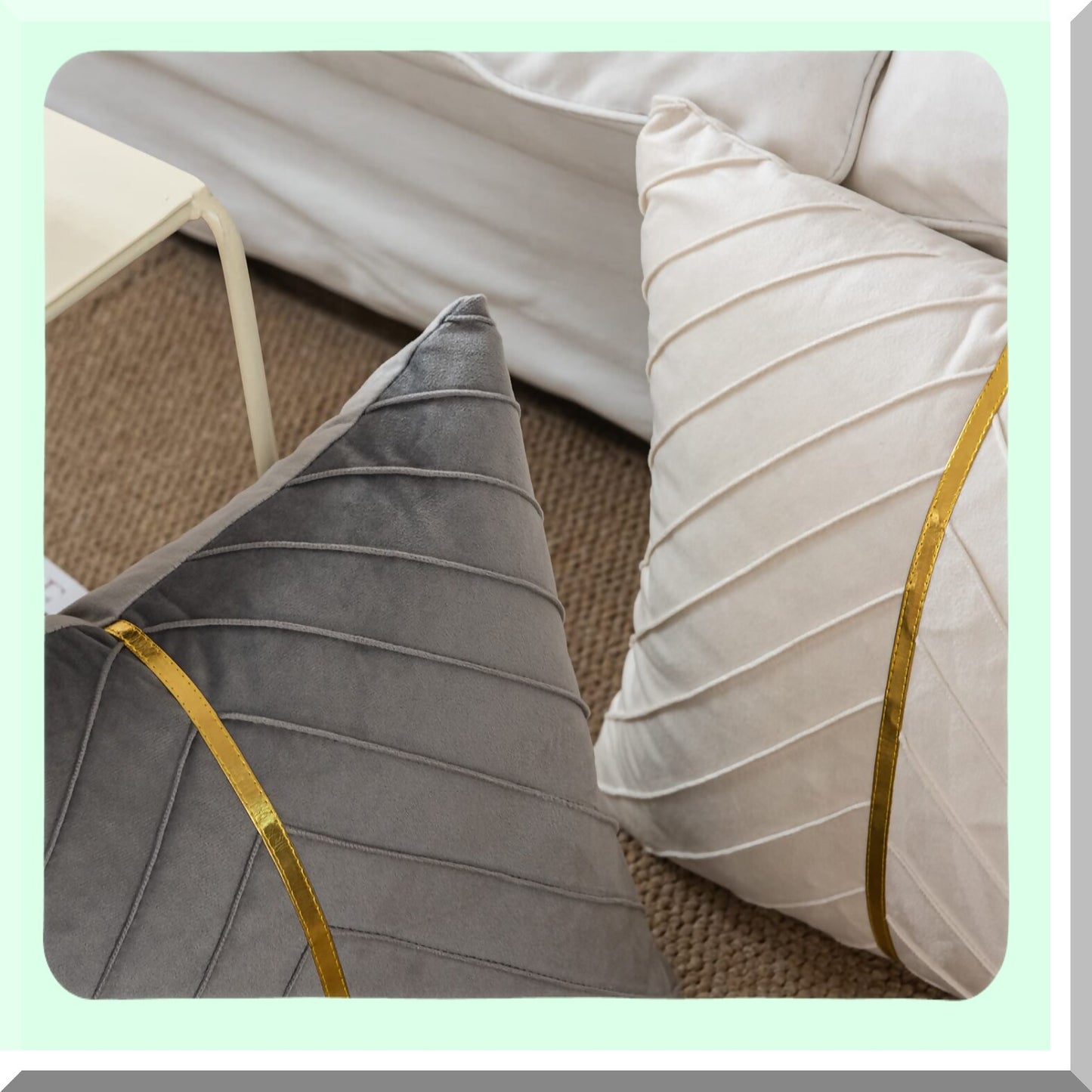 Luxury Gold Velvet Pillow Covers - Set of 2 Soft Decorative Cushion Cases for Couch Sofa, Cream White 18x18 inch - Elegant Home Decor Accent