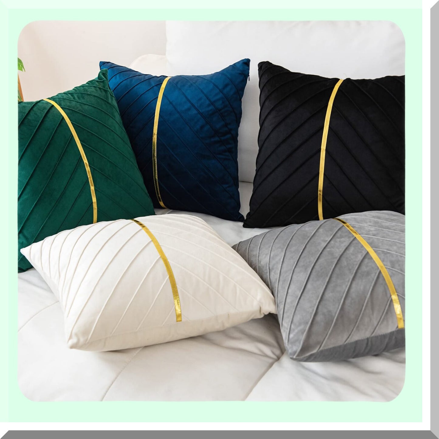 Luxury Gold Velvet Pillow Covers - Set of 2 Soft Decorative Cushion Cases for Couch Sofa, Cream White 18x18 inch - Elegant Home Decor Accent