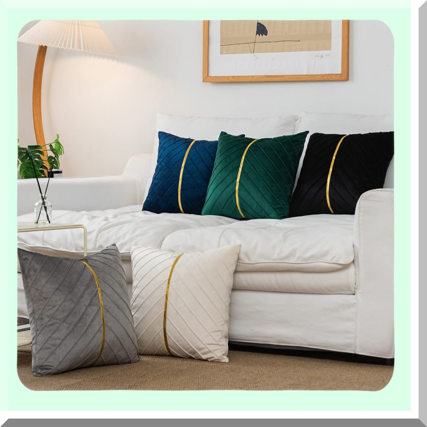 Luxury Gold Velvet Pillow Covers - Set of 2 Soft Decorative Cushion Cases for Couch Sofa, Cream White 18x18 inch - Elegant Home Decor Accent