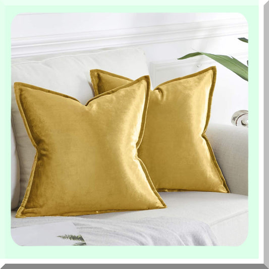 Luxury Gold Velvet Square Pillow Covers - Set of 2 | Decorative Throw Pillow Cases for Couch Sofa - 16x16 Inches | Soft & Stylish Home Decor Accessory