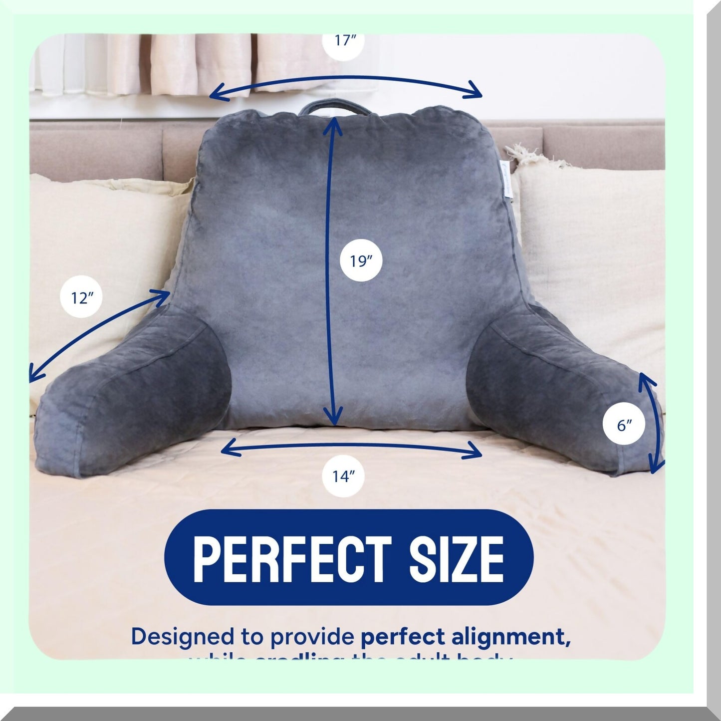 ComfortMax Backrest Pillow - Adult Size Reading Pillow with Arms, Pockets, and Washable Cover - Ideal Back Pillow for Bedrest, GERD, Heartburn Relief - Grey Color