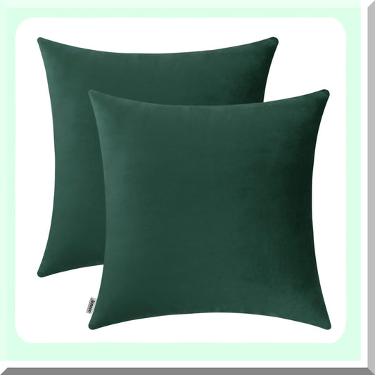 Luxury Plush Hunter Green Velvet Pillow Covers - Set of 2, Soft Decorative Cushion Cases for Sofa, Couch, Bedroom - 20x20 Inches Square Cozy Throw Pillows