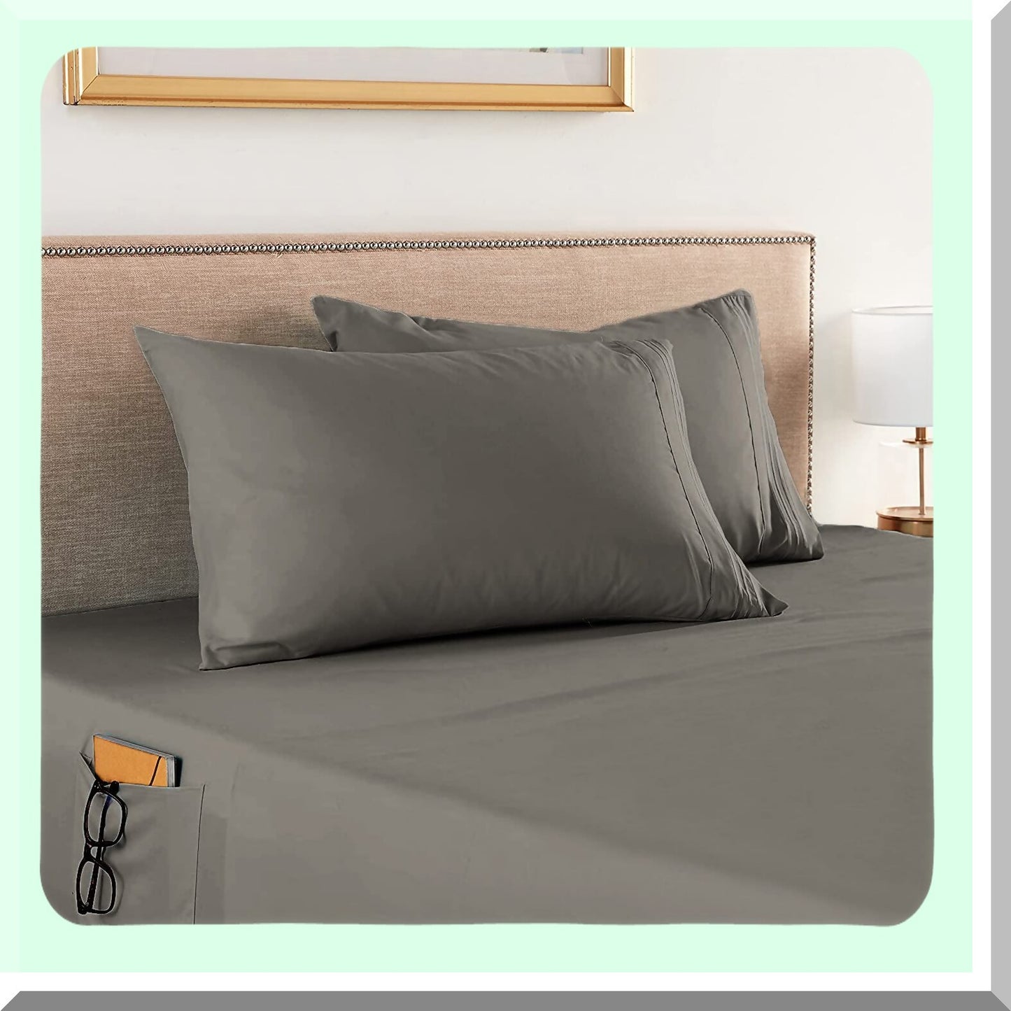 Deep Pocket Smart Sheet Set - 4-Piece Microfiber Twin XL Gray - Wrinkle & Fade Resistant - Silky Soft 1500 Thread Count - Side Storage Pockets