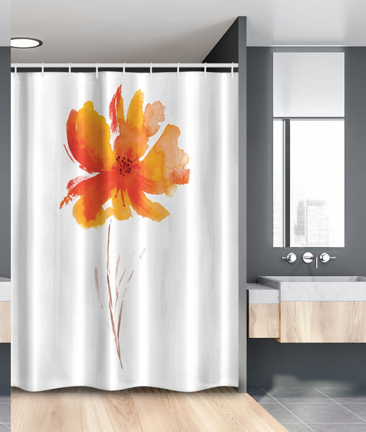 Watercolor Flower Stall Shower Curtain 54x78 White Orange