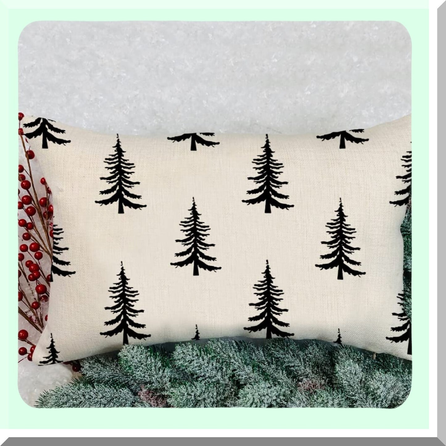 Winter Wonderland Lumbar Pillow Cover - Festive Christmas Tree Decorations - Farmhouse Holiday Throw Pillows for Couch - 12x20 Xmas Cushion