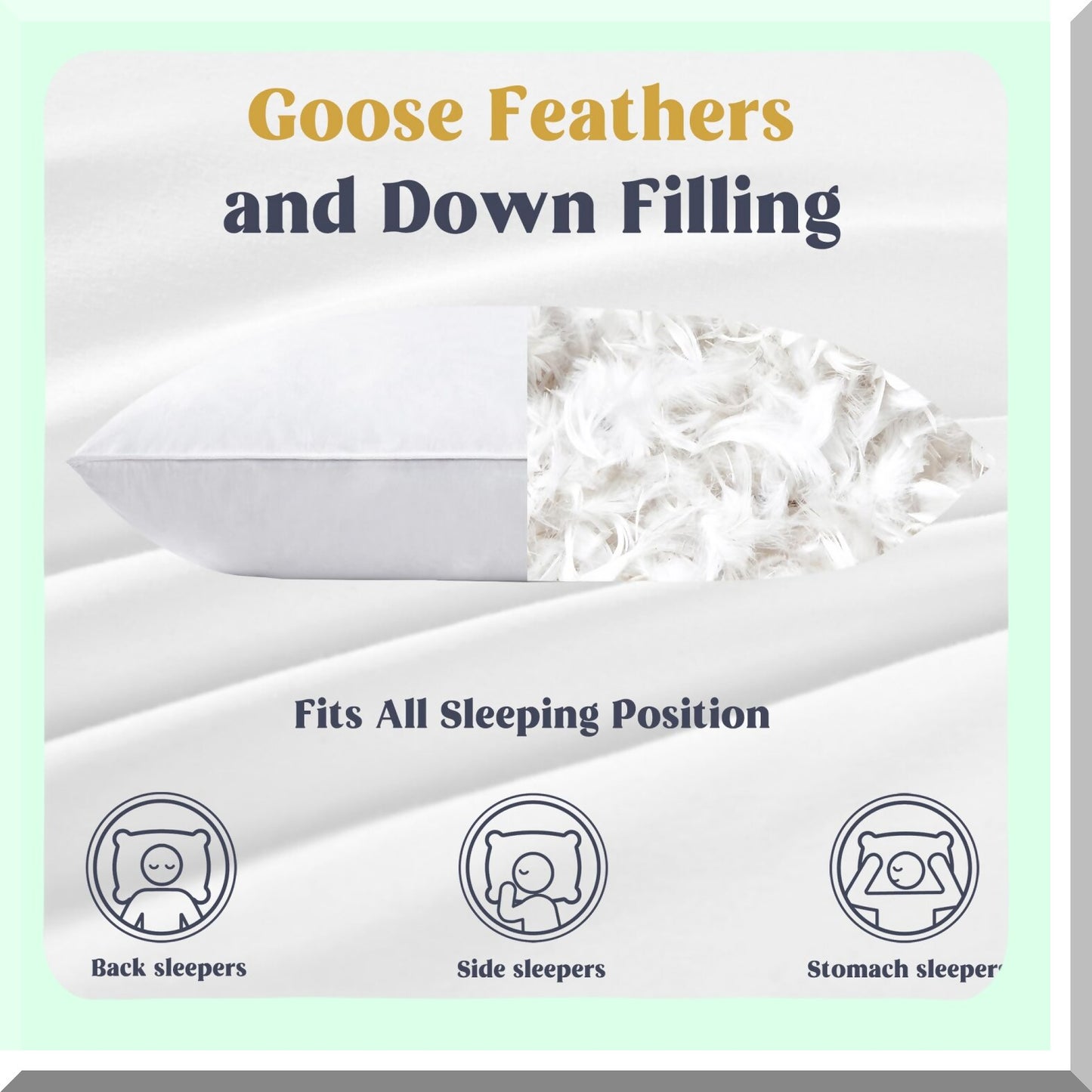 Luxury White Down Pillows - Hotel Collection Set of 2, Standard Size with 100% Cotton Cover - Goose Feathers Bed Sleeping Pillows