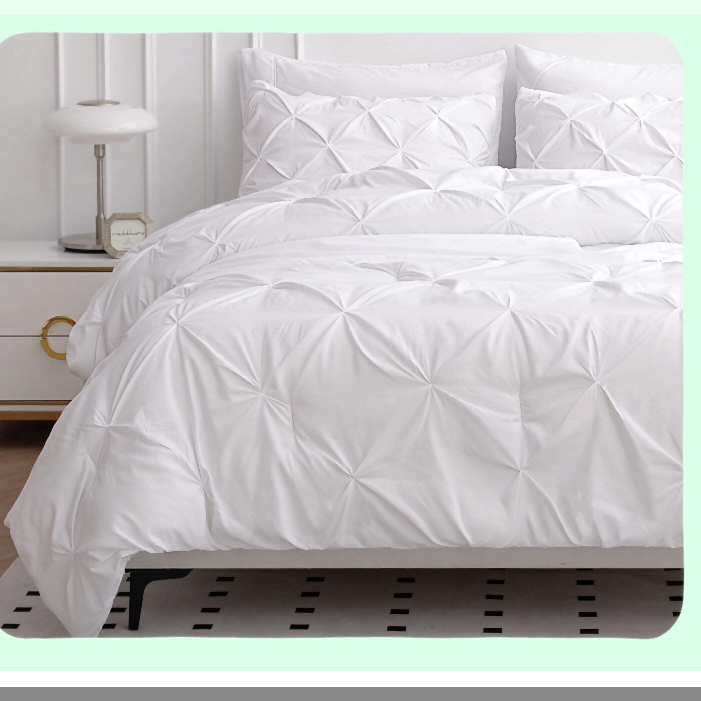 Luxury White Pintuck Queen Bedding Set - 7 Piece Comforter Bed in a Bag - Pinch Pleated Soft Bed Set with Sheets, Pillowcases, Shams - Queen Size