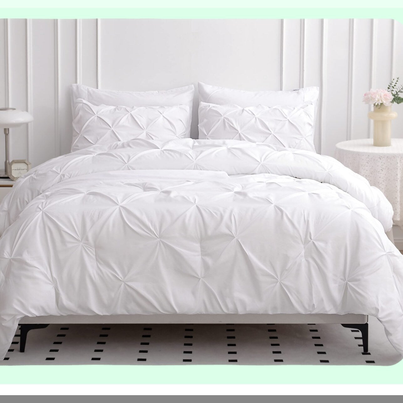 Luxury White Pintuck Queen Bedding Set - 7 Piece Comforter Bed in a Bag - Pinch Pleated Soft Bed Set with Sheets, Pillowcases, Shams - Queen Size