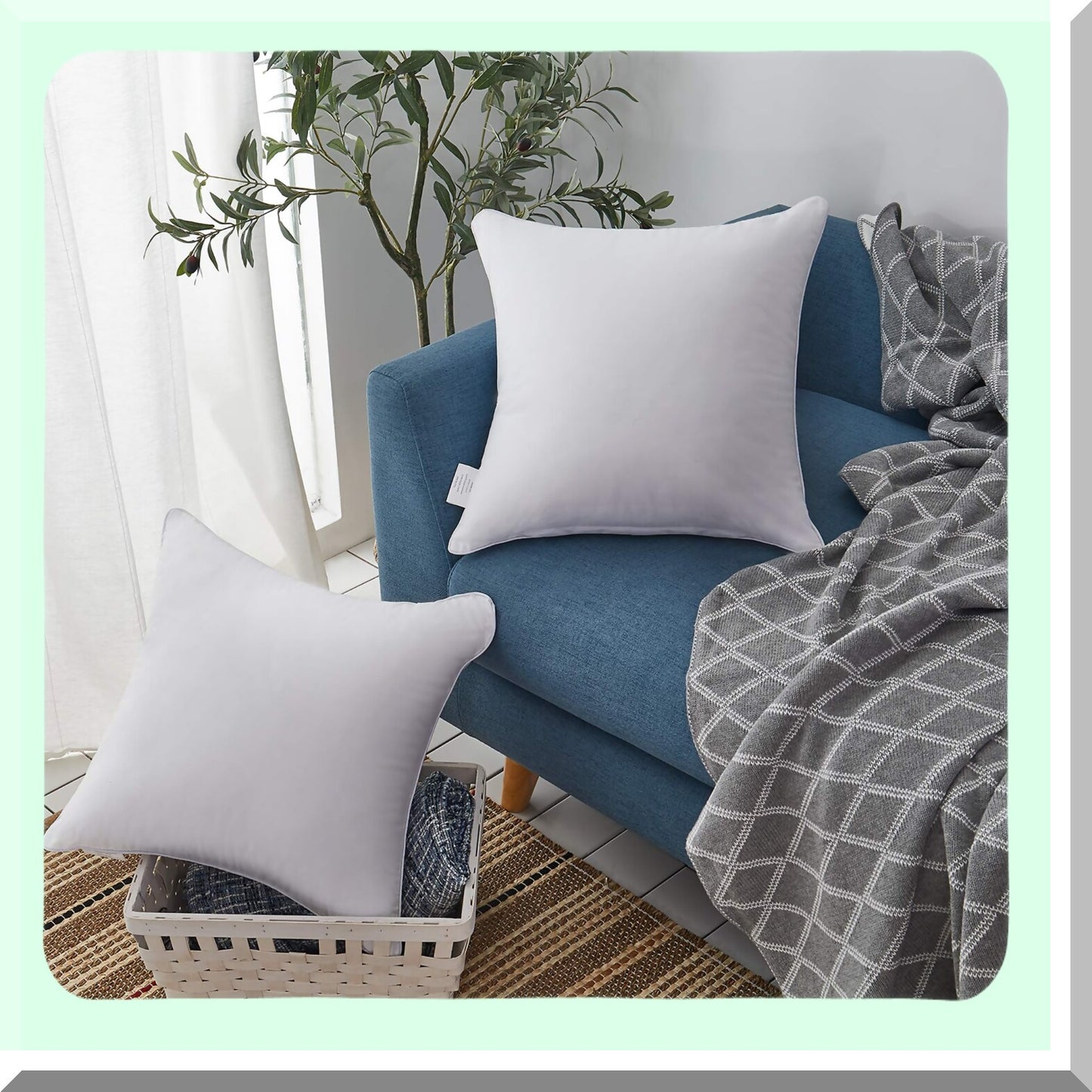 Premium Cotton Square Pillow Inserts - Set of 2 | 20x20 Inch Throw Pillow Inserts | White Sofa Cushion Inserts | Decorative Pillow Pair for Couch | Interior Pillow Stuffers