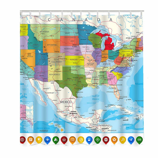 USA Political Road Map Shower Curtain 72x72 Inches