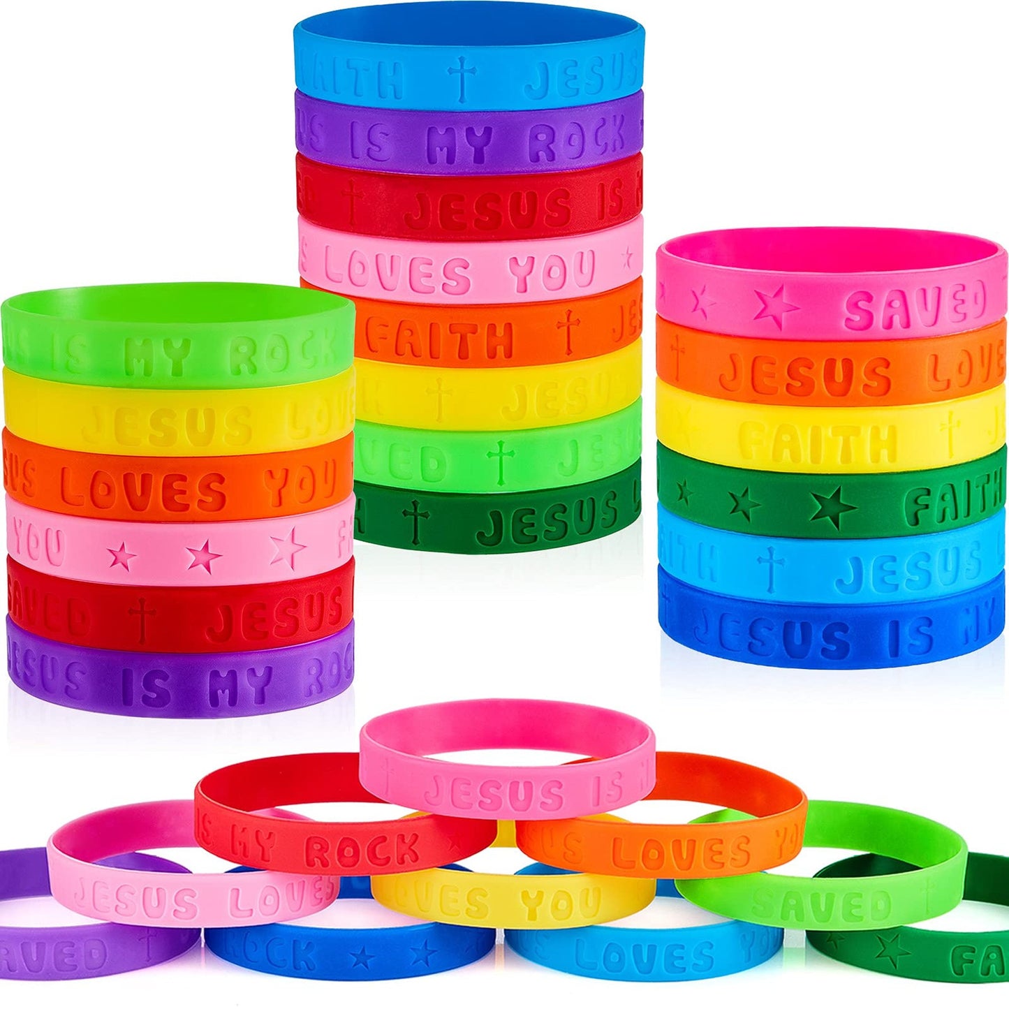 60 Religious Sayings Silicone Bracelets for Kids and Gifts
