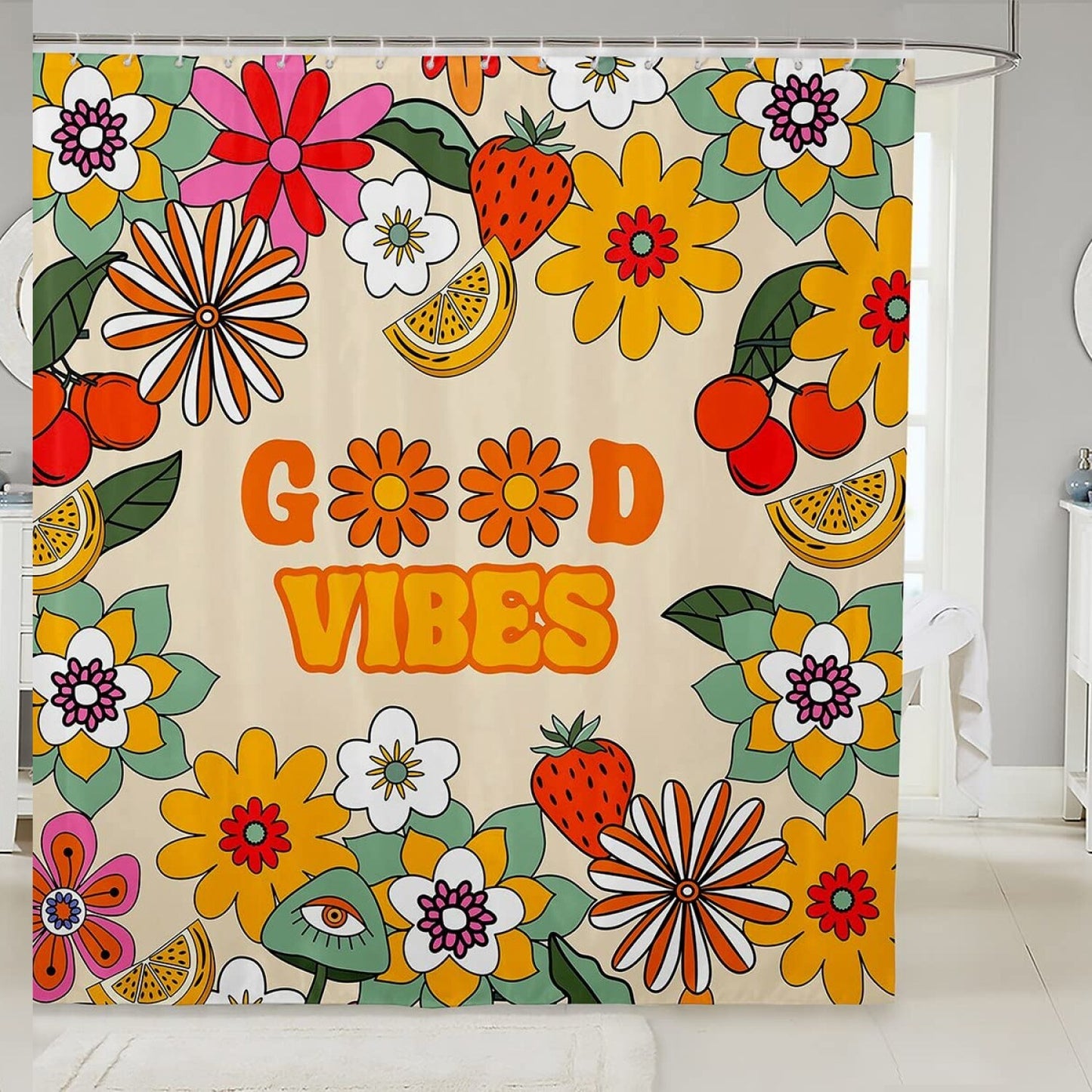 1960s 1970s Disco Hippie Floral Shower Curtain 72x72