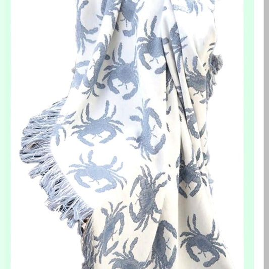 Coastal Comfort Blue Crab Rayon Throw Blanket 50x60
