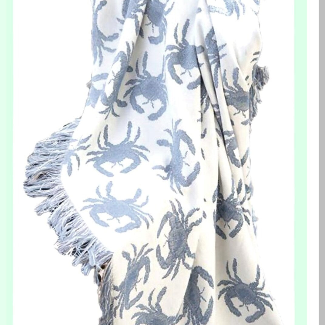 Coastal Comfort Blue Crab Rayon Throw Blanket 50x60
