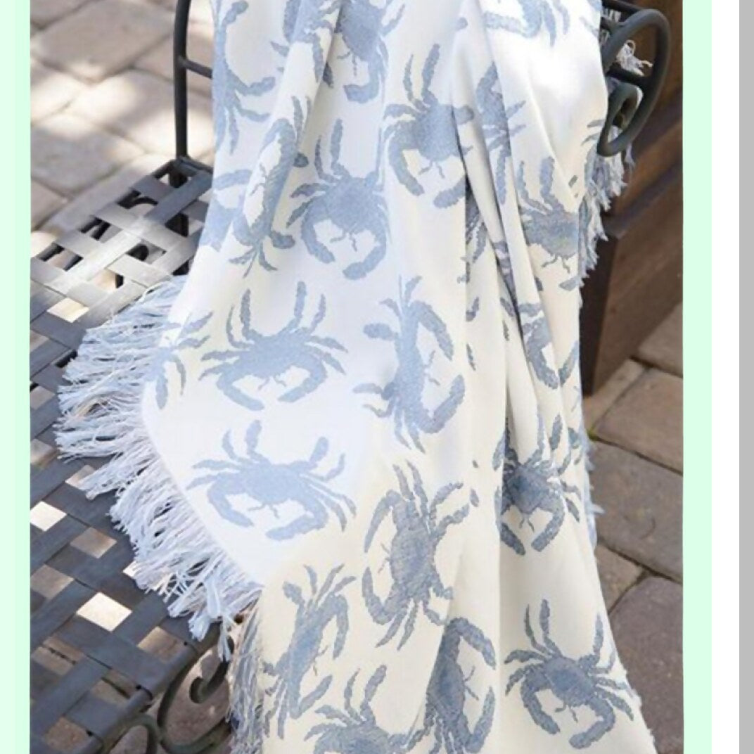 Coastal Comfort Blue Crab Rayon Throw Blanket 50x60