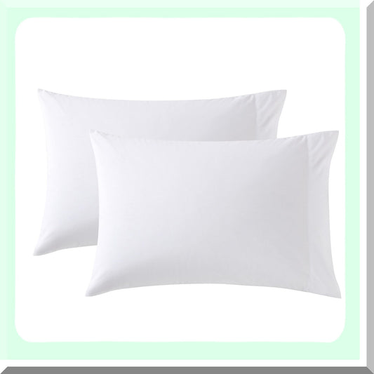 Percale Cotton Pillowcase Set - White Dream - 2 Piece Bedding Bundle - Soft & Breathable - Casual Home Decor - Standard Size - Solid Color
