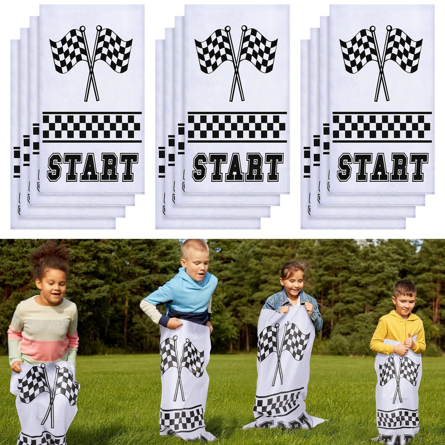 Race Car Jumping Sack Party Pack - 12 Piece Potato Sack Race Bags for Outdoor Field Day Birthday Party Games. Perfect for Race Car Themed Parties!