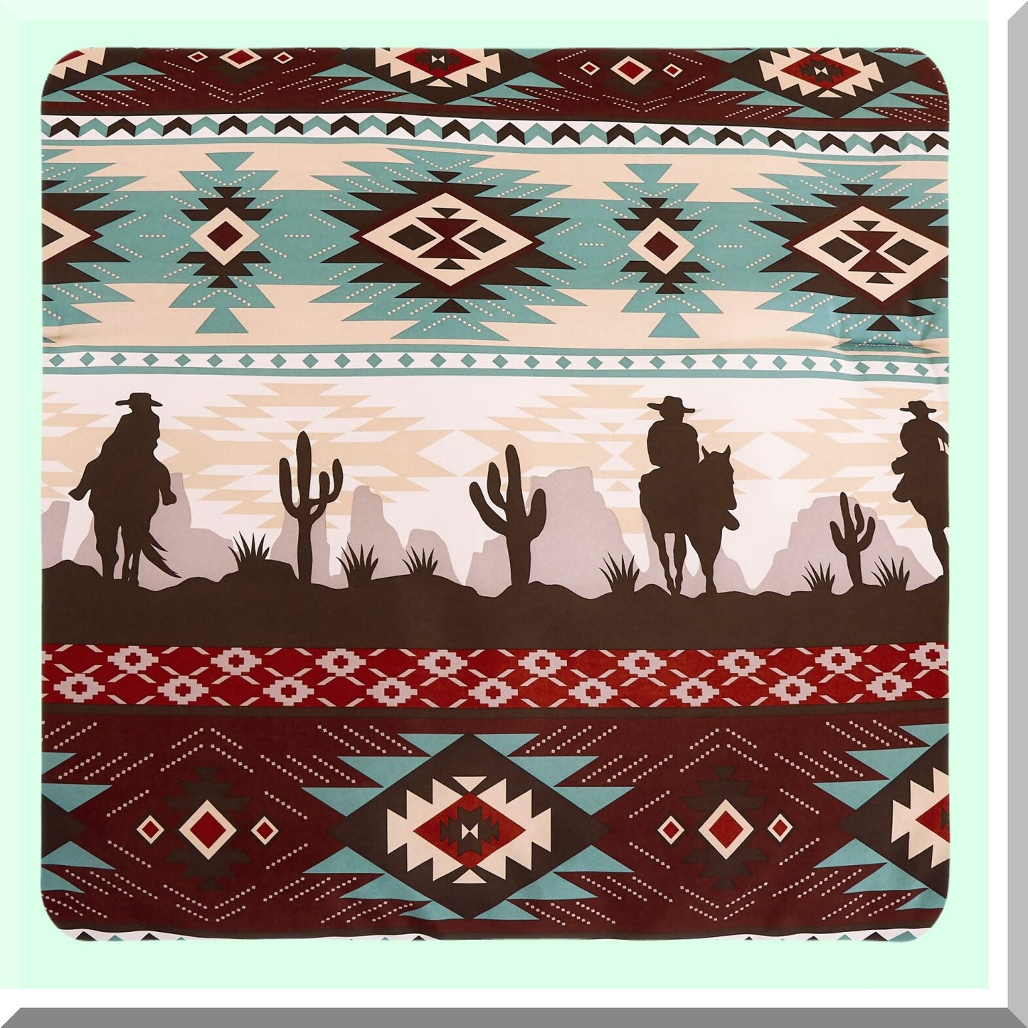 Southwestern Cowboys Comforter Set - Full Size Teal Brown Beige Tan Red Microfiber Bedding - Audun 3-Piece Printed Washed Set