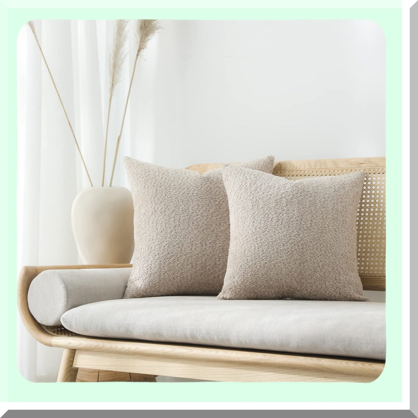 Rustic Farmhouse Textured Throw Pillow Covers - Set of 2 Neutral Accent Cushion Cases for Bed and Couch - Decorative Pillows for Living Room 18x18, Beige