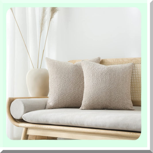 Rustic Farmhouse Textured Throw Pillow Covers - Set of 2 Neutral Accent Cushion Cases for Bed and Couch - Decorative Pillows for Living Room 18x18, Beige
