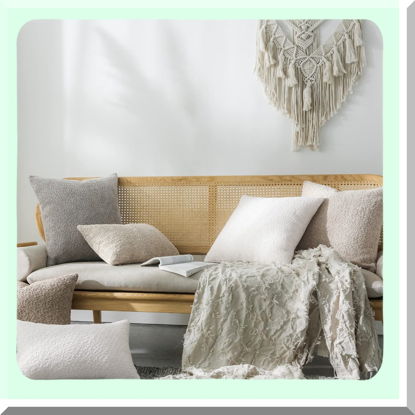 Rustic Farmhouse Textured Throw Pillow Covers - Set of 2 Neutral Accent Cushion Cases for Bed and Couch - Decorative Pillows for Living Room 18x18, Beige