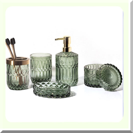 6PCS Bathroom Clear Glass Accessories Set