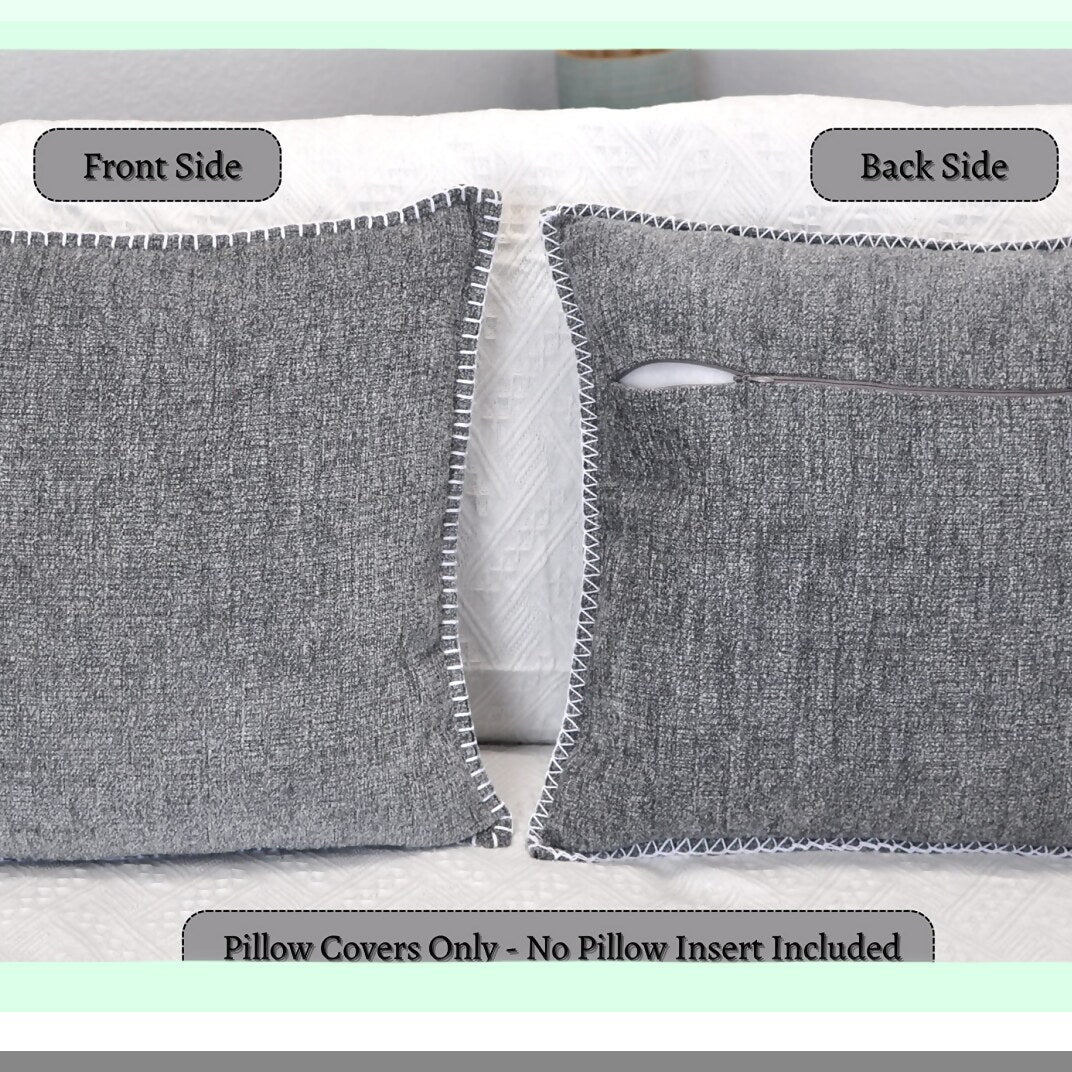 Velvet Chenille Farmhouse Throw Pillow Covers - Heather Dark Grey 20x20 Set of 2 - Soft Textured Cushion Covers for Living Room, Chairs, Couch - Stitched Edge Decor
