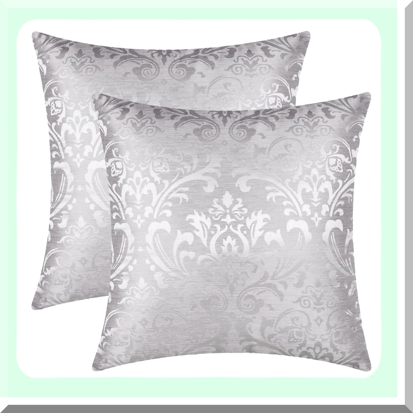 Vintage Damask Floral Throw Pillow Covers - Set of 2 Shining Dull Contrast Cases for Couch Sofa Home Decoration, 18 X 18 Inches Silver Gray