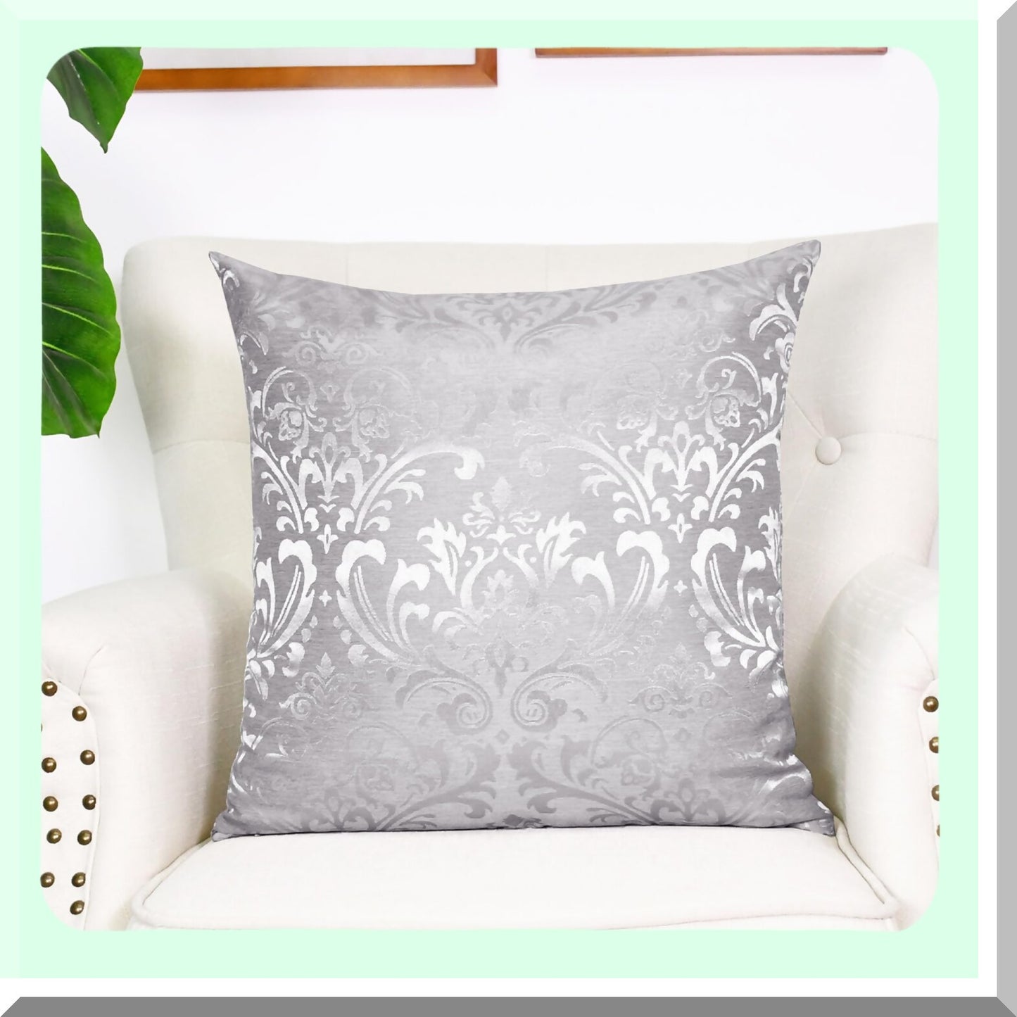 Vintage Damask Floral Throw Pillow Covers - Set of 2 Shining Dull Contrast Cases for Couch Sofa Home Decoration, 18 X 18 Inches Silver Gray