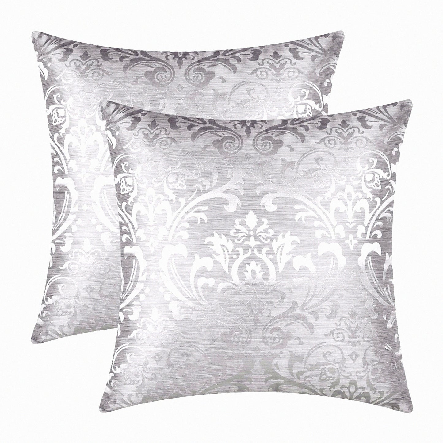 Vintage Damask Floral Throw Pillow Covers - Set of 2 Shining Dull Contrast Cases for Couch Sofa Home Decoration, 18 X 18 Inches Silver Gray