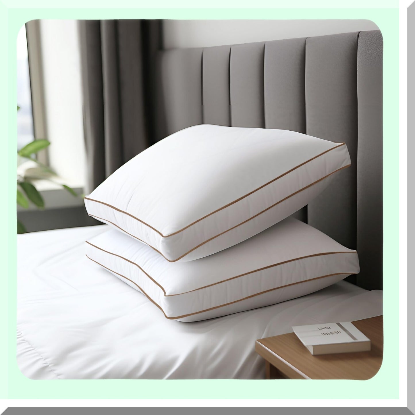 Luxury Dream Down Pillows - 2 Pack, 100% Cotton Cover, Standard Size Set of 2, Quilted Soft Inserts for Sleeping, Goose Down Bed Pillow Set